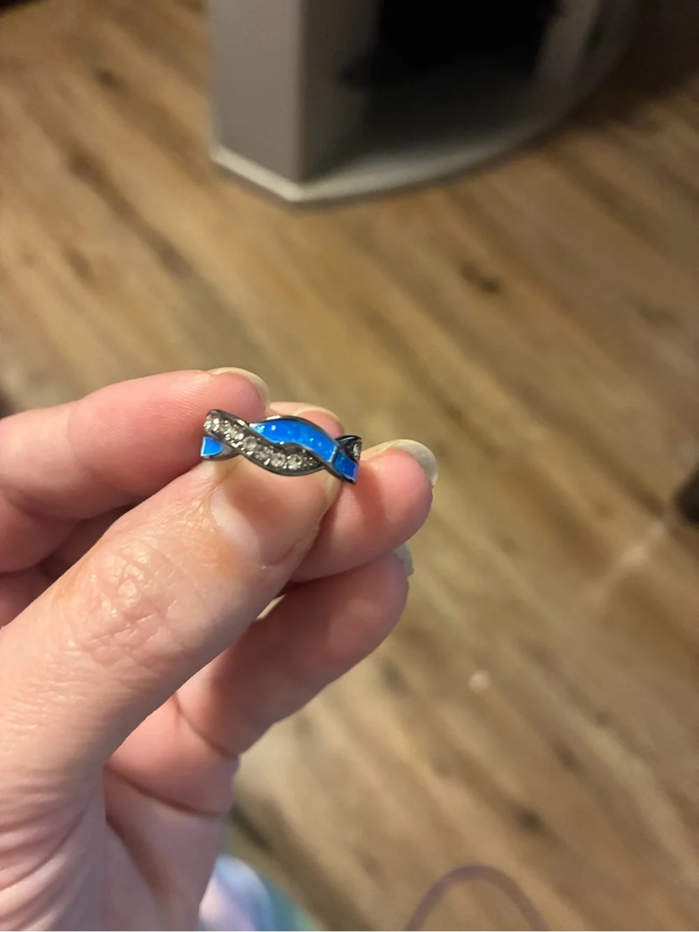 Blue Opal and Cubic Zirconia Twisted Band Ring